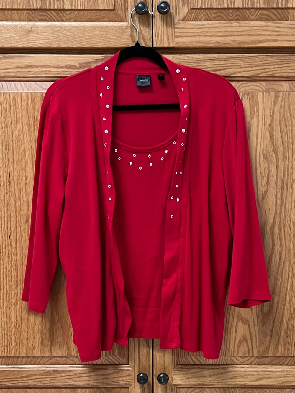 Rafaella Red Embellished Open-Front Cardigan with Tank, GUC, Size 3X